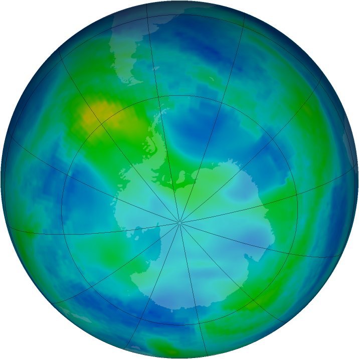 Antarctic ozone map for 21 May 1993